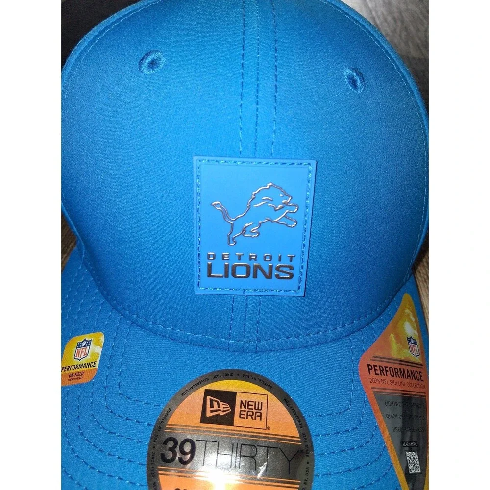 NWT! Blue New Era Detroit Lions 2025 Sideline 39Thirty Flex Fitted Hat, S/M - Picture 2 of 7